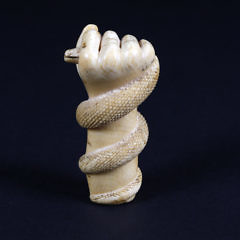 Whaleman Carved Study of a Clenched Fist Grasping a Snake, circa 1840-1850