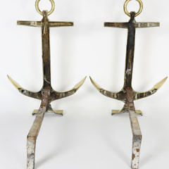 Pair of Brass Anchor Andirons, Mid Century