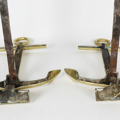 Pair of Brass Anchor Andirons, Mid Century