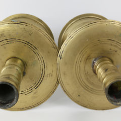 Pair of Dutch or English Brass Trumpet Base Bobeche Candlesticks, 17th Century