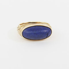 Antique Blue Lapis Cabochon 14k Gold Ring