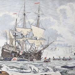 English Hand Colored Whaling Engraving, 18th Century