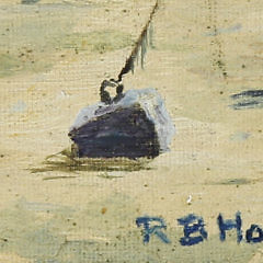 R.B. Howe Oil on Artist Board, “Low Tide Olde Nantucket Harbor”