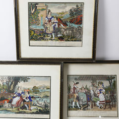 Three French Hand Colored Courtship Engravings, 18th Century