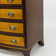 American Tiger Maple and Mahogany Bow Front Chest of Drawers, circa 1810