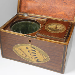 English Partridge Wood Double Satinwood Shell Inlaid Tea Caddy, 19th Century