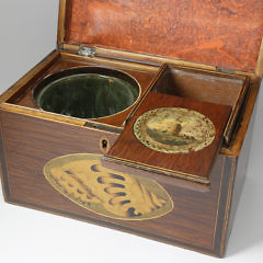 English Partridge Wood Double Satinwood Shell Inlaid Tea Caddy, 19th Century