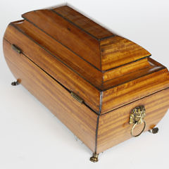 Sarcophagus Satinwood Double Compartment Tea Caddy, 19th Century
