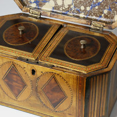 English Multi-Wood Inlaid Tea Caddy, early 19th Century