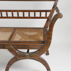 Continental Decorated Caned Seat Double Back Arm Bench, circa 1920