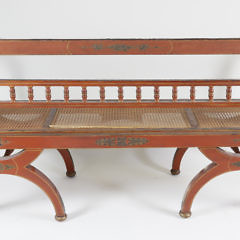 Continental Decorated Caned Seat Double Back Arm Bench, circa 1920