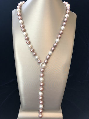 40463 Pink White Pearl Lariat Necklace A IMG_3481