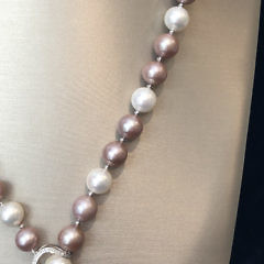 Fine 11mm White & Pink Cultured Pearl Diamond Lariat Necklace