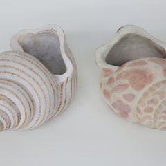 Pair of Large Seashell Paint Decorated Terracotta Planters