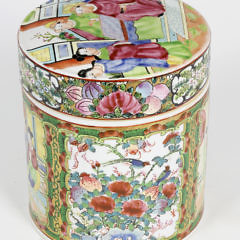 Chinese Mandarin Hand Painted Covered Porcelain Tea Caddy