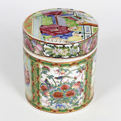 Chinese Mandarin Hand Painted Covered Porcelain Tea Caddy