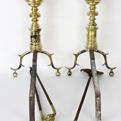 Pair of New York Multi-turned Brass Andirons, circa 1825