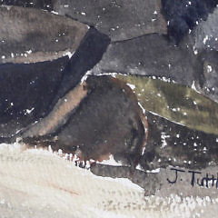 Vintage Mid-Century Watercolor View “Fishing Off Brant Point Light, Nantucket”