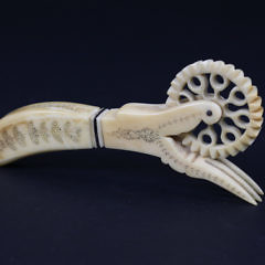 Whaler Made Ivory Scrimshawed Pie Crimper, circa 1850