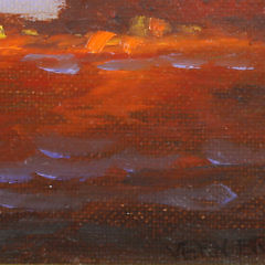 Vernon Broe Oil on Board, “Two Schooners Docked at Sunset”