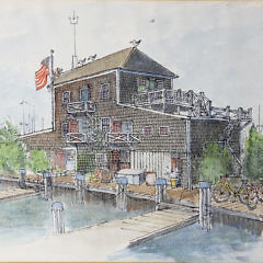 Barbara Kauffmann-Locke Pen and Watercolor on Paper, “View of the Wharf”