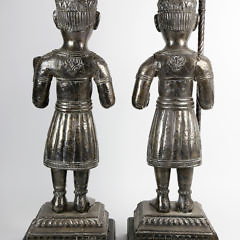 Pair of Antique Tibetin Silver Plated Temple Guardian Figures