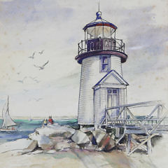 3 Alice Whitson Nantucket Watercolors, “Whaling Museum”, “Main Street”, “Brant Point”