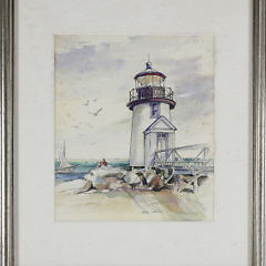 3 Alice Whitson Nantucket Watercolors, “Whaling Museum”, “Main Street”, “Brant Point”