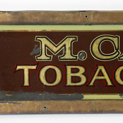 Reverse Painted Glass Folk Art Trade Sign, “M. Casey Tobacconist”, circa 1900