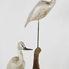 Pair of Carved and Painted Egrets on Natural Cypress Root Base, 20th Century