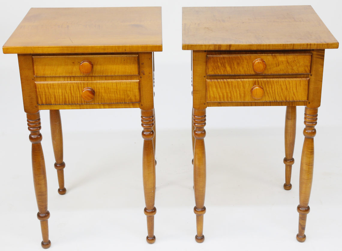 Pair of Tiger Maple Night Stands Pair of Tiger Maple Sheraton Style