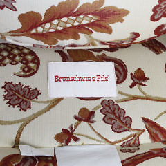 Brunschwig and Fils Red and Creme Upholstered Club Chair and Ottoman