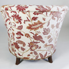 Brunschwig and Fils Red and Creme Upholstered Club Chair and Ottoman