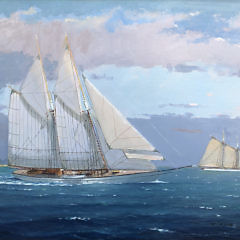 William Lowe Oil on Linen “Fair Sailing – Schooners off Nantucket”