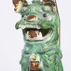 Pair of Green Glazed Ceramic Foo Lion Lamps