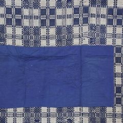 19th Century Blue and White Hand Spun Jacquard Coverlet