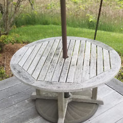 Outdoor Teak Round Table with White Umbrella