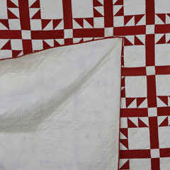 Red and White “Triangles In a Square” Patchwork Quilt, Circa 1920s