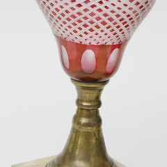 Pair of Ruby Cut to Clear Overlay Kerosene Lamps, circa 1840