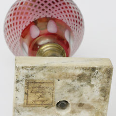 Pair of Ruby Cut to Clear Overlay Kerosene Lamps, circa 1840