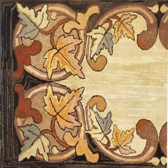 Oak Leaf Design Hand Hooked Wool Rug, 19th century