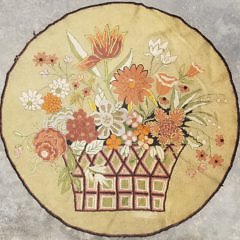 207-4800 Round Hooked Rug Flowers in Basket A