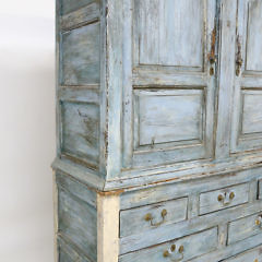 French Blue Painted Two-Part Kitchen Cupboard, 18th Century