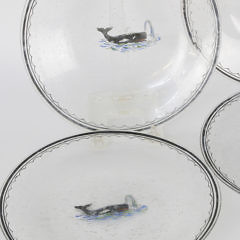 Six Blown Glass and Paint Decorated Spouting Whale Plates