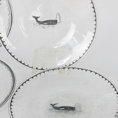 Six Blown Glass and Paint Decorated Spouting Whale Plates