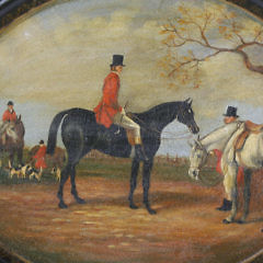 Antique Papier Mache Oval Tray Painted with an Equestrian Scene