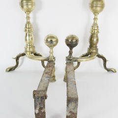 Pair of Heroic Brass Boston Ball Top Andirons, circa 1800