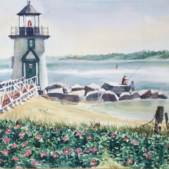 Richard K. Kaiser Watercolor on Paper “Brant Point Light”, Nantucket