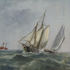 Two F.H. Burr Oils on Artist Board Maritime Paintings, 19th Century