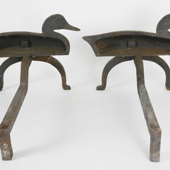 Pair of Vintage Cast Iron Swimming Duck Andirons